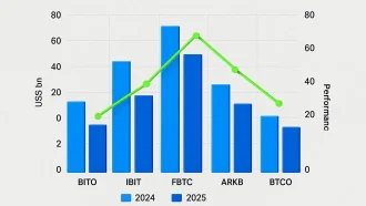 Динамика крупнейших Bitcoin ETF: как изменились активы и доходность в 2025 году